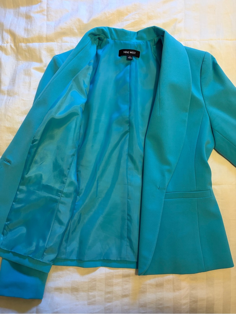 Trendy 80s style fashion Nine West Turquoise Single-Button Shawl Collar Blazer - Picture 6 of 6